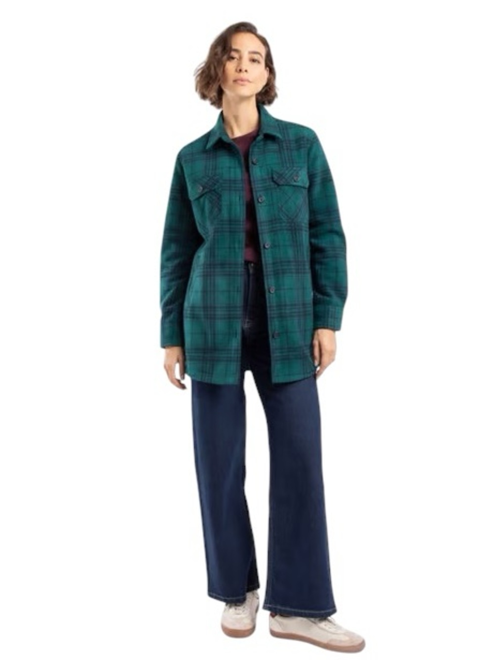 LOFT Green Blue Plaid Fleece Shirt Jacket Shacket Button Up Size S
